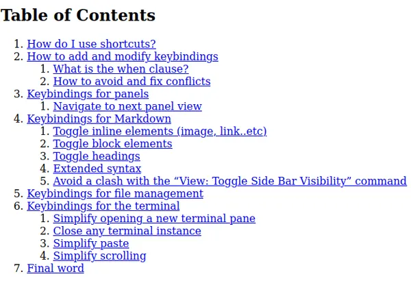 unstyled table of contents