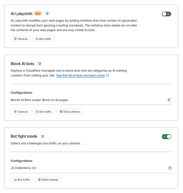 screenshot of bot tools available in 