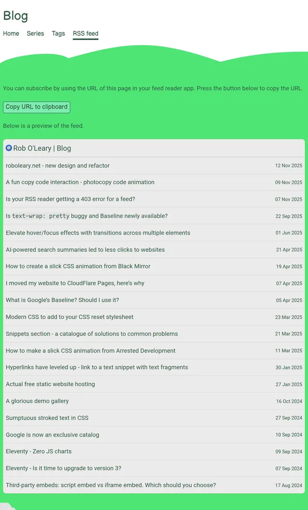 screenshot of the feed page from roboleary.net. 
