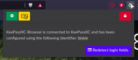 keepassxc extension settings dialog connected message
