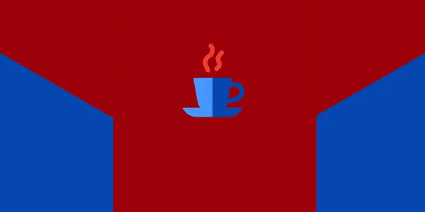 A pattern from an outfit similar to spiderman with a blue and red design has a symbol in the center of the chest which is a coffee cup similar to the Java logo.