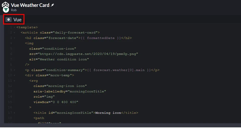 editor view in codepen for vue