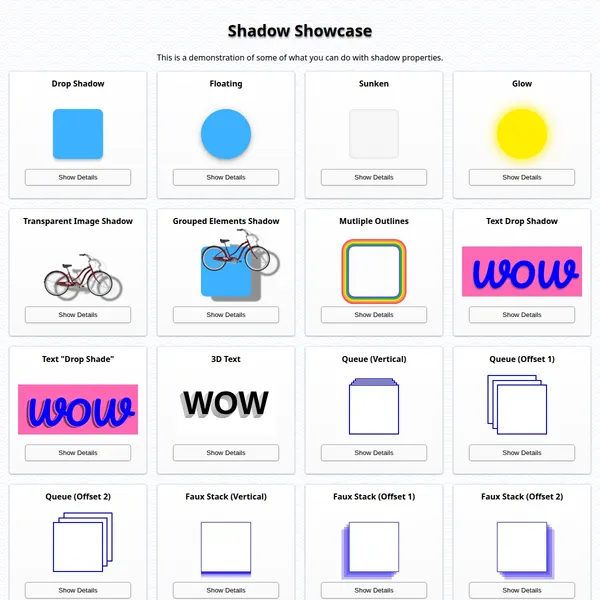 A set of examples exploring the various ways you can use shadows in CSS.