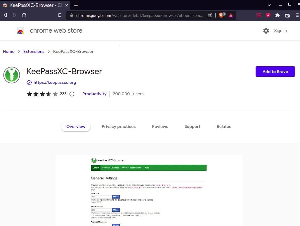 chromestore keepassxc-browser extension in brave
