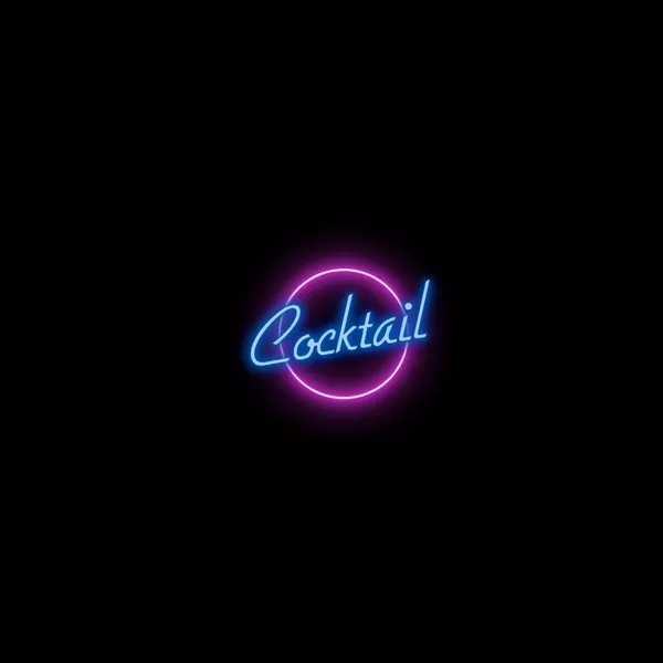 A neon sign with the word Cocktail. There is a pink circle with the blue text slightly skewed.