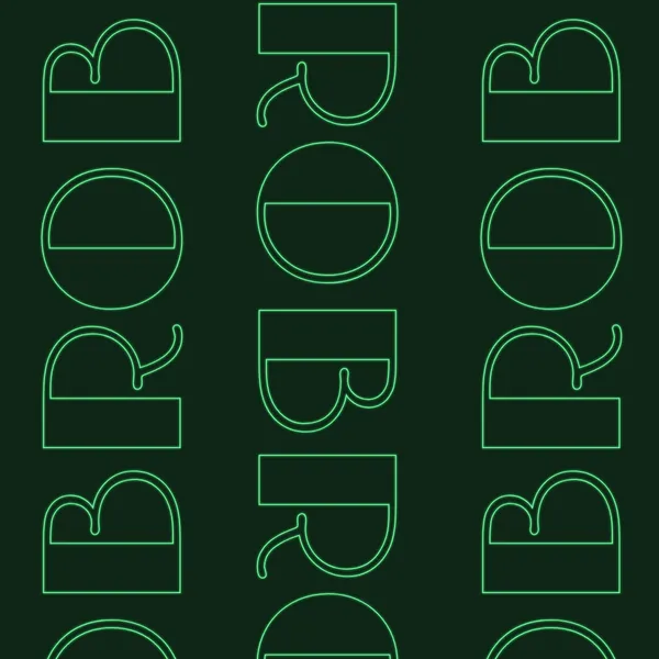 The name Rob is arranged in 3 vertical rows. The look mimicks a console with bright green text against a dark green background. What differs from a console is the text is a stroke outline, and it uses a decorative art-deco style typeface.