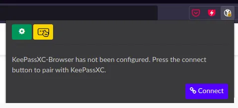 keepassxc-extension settings dialog showing connection status
