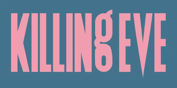 The title for the TV Series Killing Eve. It uses a stylish serif font with a large size. The text is pink against a light blue background.