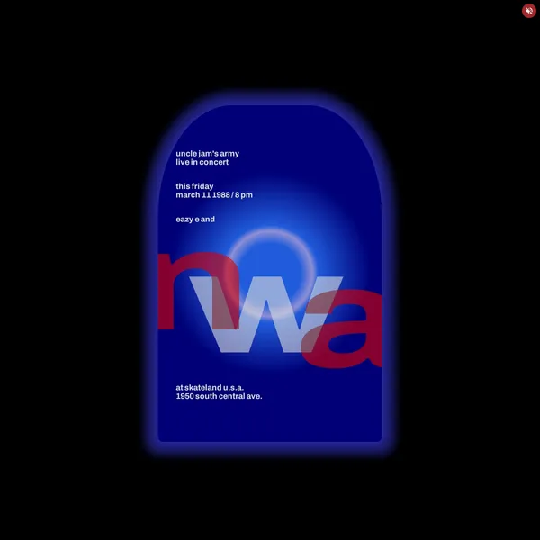 A pulsating blue police siren has text with the details of a NWA concert inside it.