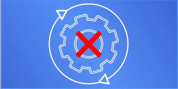 A rotating white cog has a red X over it.