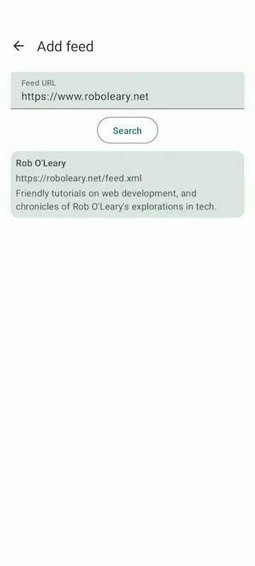 Adding my website URL into the Feeder android app discovers my atom feed