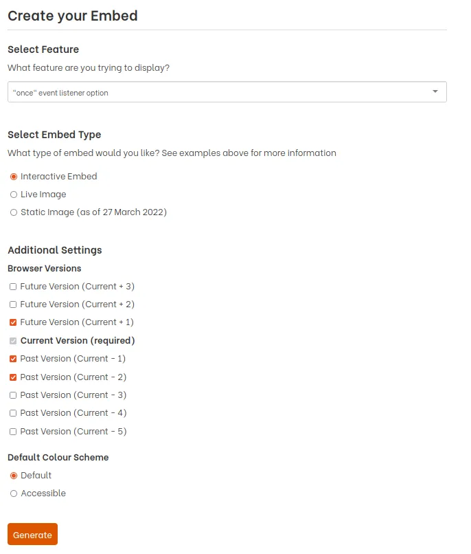 Form for generating feature snippets