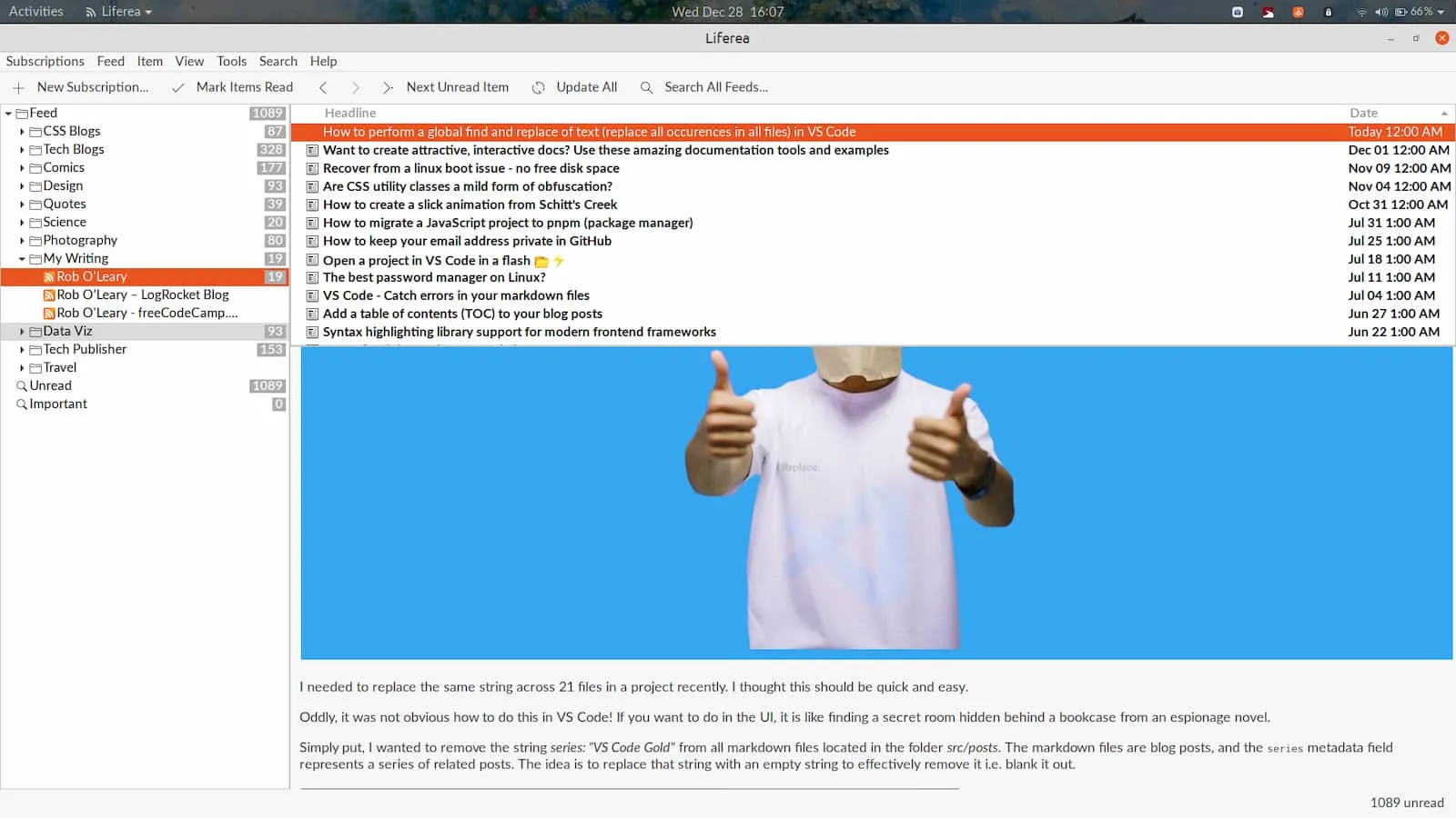 robleary.net feed in liferea rss reader