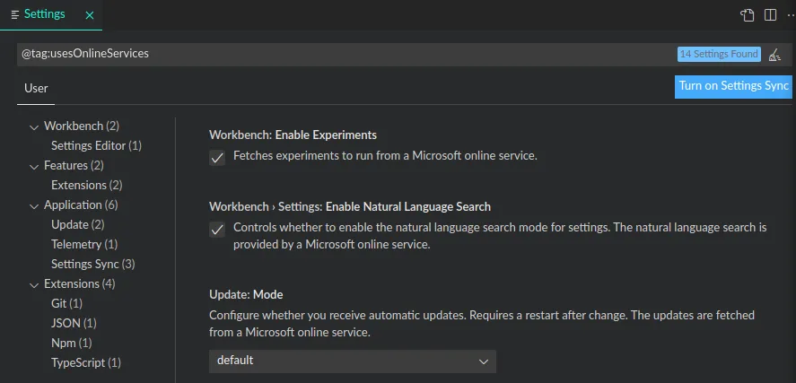online services settings