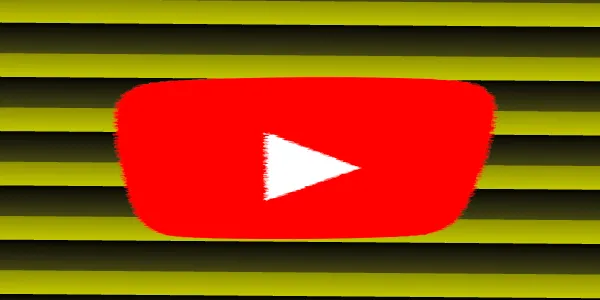 A noisy distorted youtube logo is front and center of the image. The background is striped yellow and black, resembling a warning sign.