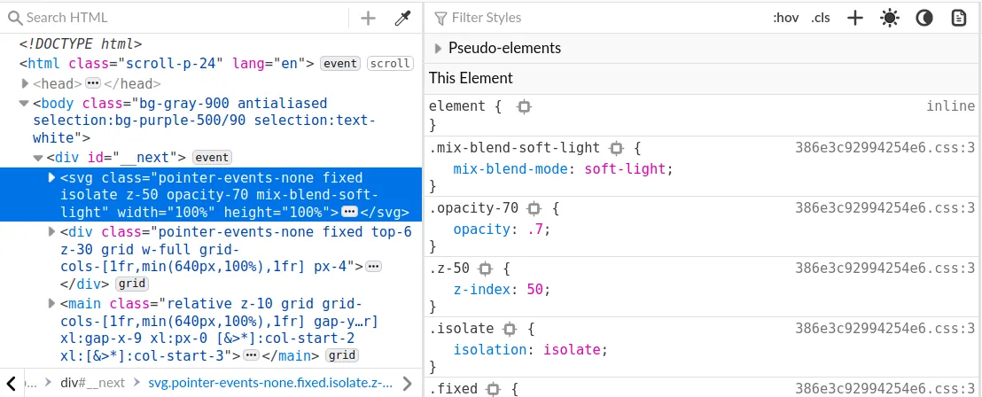 looking at webpage in firefox devtools with svg element selected