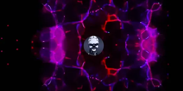 A sinster robot is cast against a murky illumination with pinks and reds