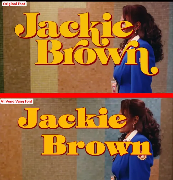 Comparsion of the original typeface used (top) with VI Vong Vang (bottom). VI Vong Vang is missing some of the elongated serifs and flourishes.