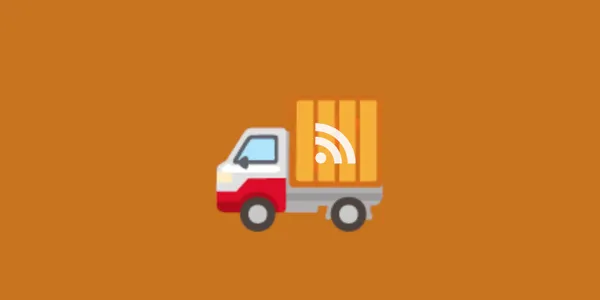 A moving truck with an RSS feed icon on the side.