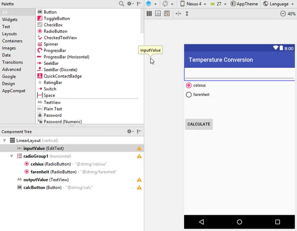android studio design view