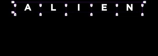 Initial design of title with word 'Alien'. A grid with 5 columns with each have 1fr unit.