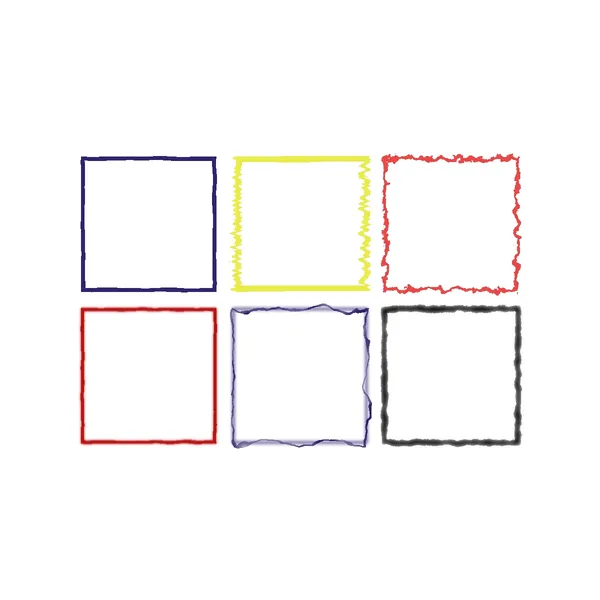 There are 6 squares with a variation of squiggly lines. Some are slightly distorted, one is rippled, and another looks torn. 