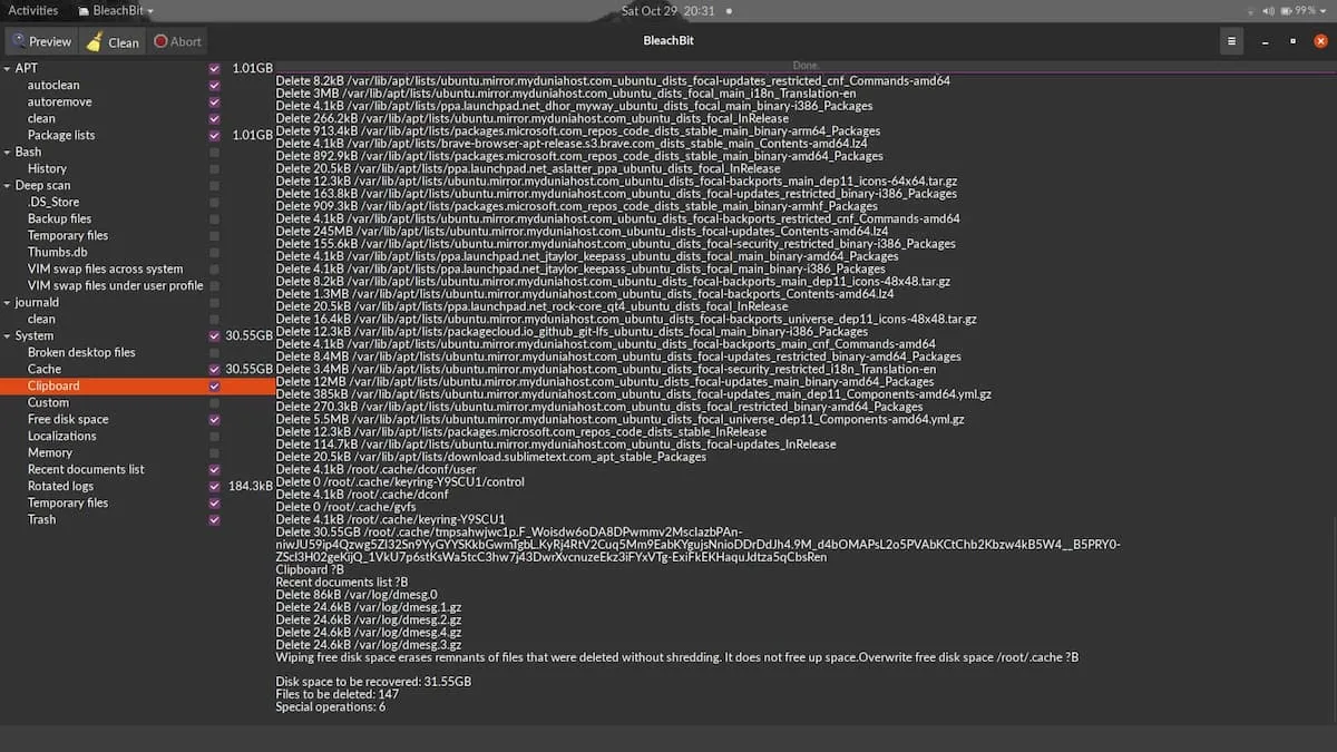 run bleachbit a second time showing results