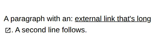the link is on the first line and the icon is on the second line